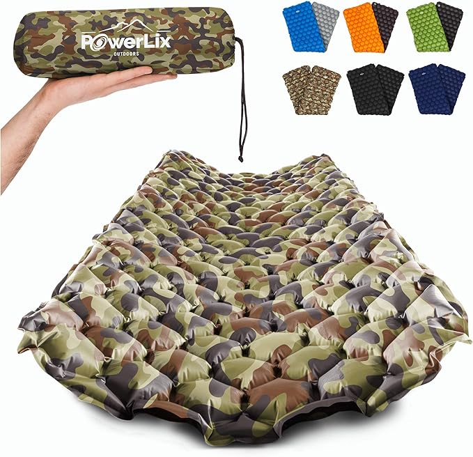 POWERLIX Camping Sleeping Pad - Ultralight Inflatable Camping Mattress Sleeping Mat for Backpacking, Hiking, Compact Lightweight Sleeping Pad for Camping, Inflation Bag/Repair Kit Included