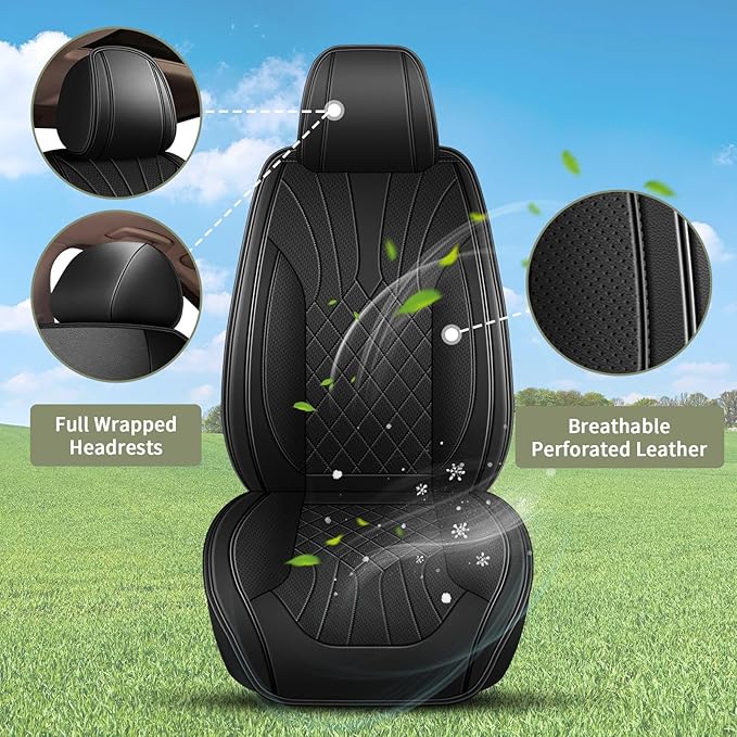 Full Set Car Seat Covers for Nissan Altima 2009-2024 2025 2026 : Breathable Perforated Leather Seat Cover (Black)