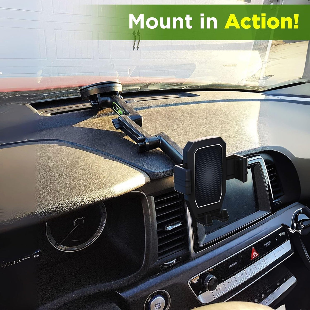 Phone Mount for Truck Phone Holder for Truck - Heavy Duty Suction Cup + Dashboard Pad, Mobile Device Holder for Dashboard Window 16.9 inch Long Arm, iPhone Samsung Compatible, Semi Trucker, Black