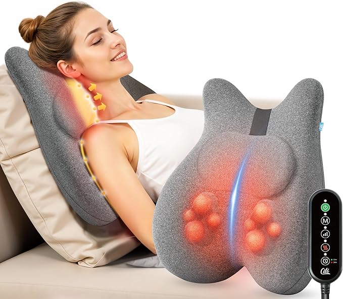 CILI Back Lumbar Support Pillow for Office Chair, Desk Chair Lumbar Back Support with Massage & Heating Function, Memory Foam Lumbar Pillow for Home Office Use