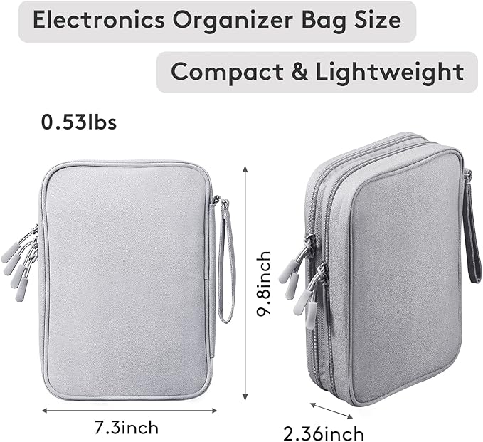 DDgro Cable Organizer Bag, Large Charger Cord Travel Case for Electronics & Tech Accessories (Large, Light Grey)