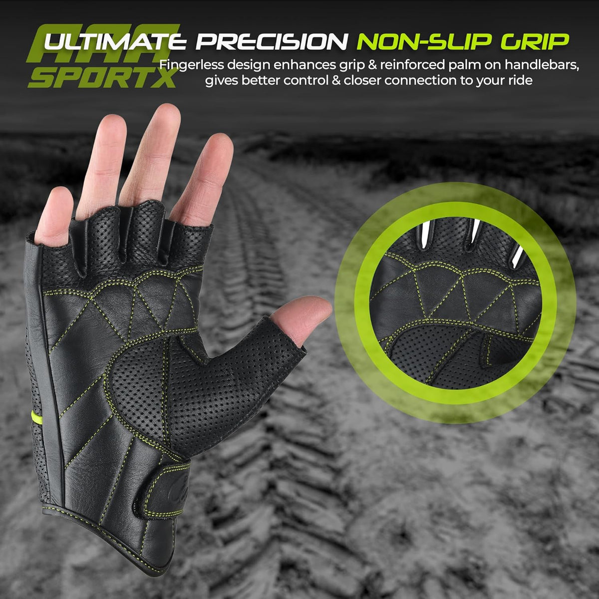 aasportx Motorcycle Gloves - Men's Leather Motorbike Gloves with Touchscreen Function - Non-Slip Pads for Men & Women