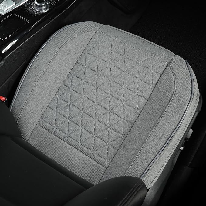 West Llama Linen Front Car Seat Cover Protector Anti-Slip Bottom Seat Cover Fits 95% of Vehicles,Wrapping Around The Bottom,Triangular Pattern(Gray-1Pcs)