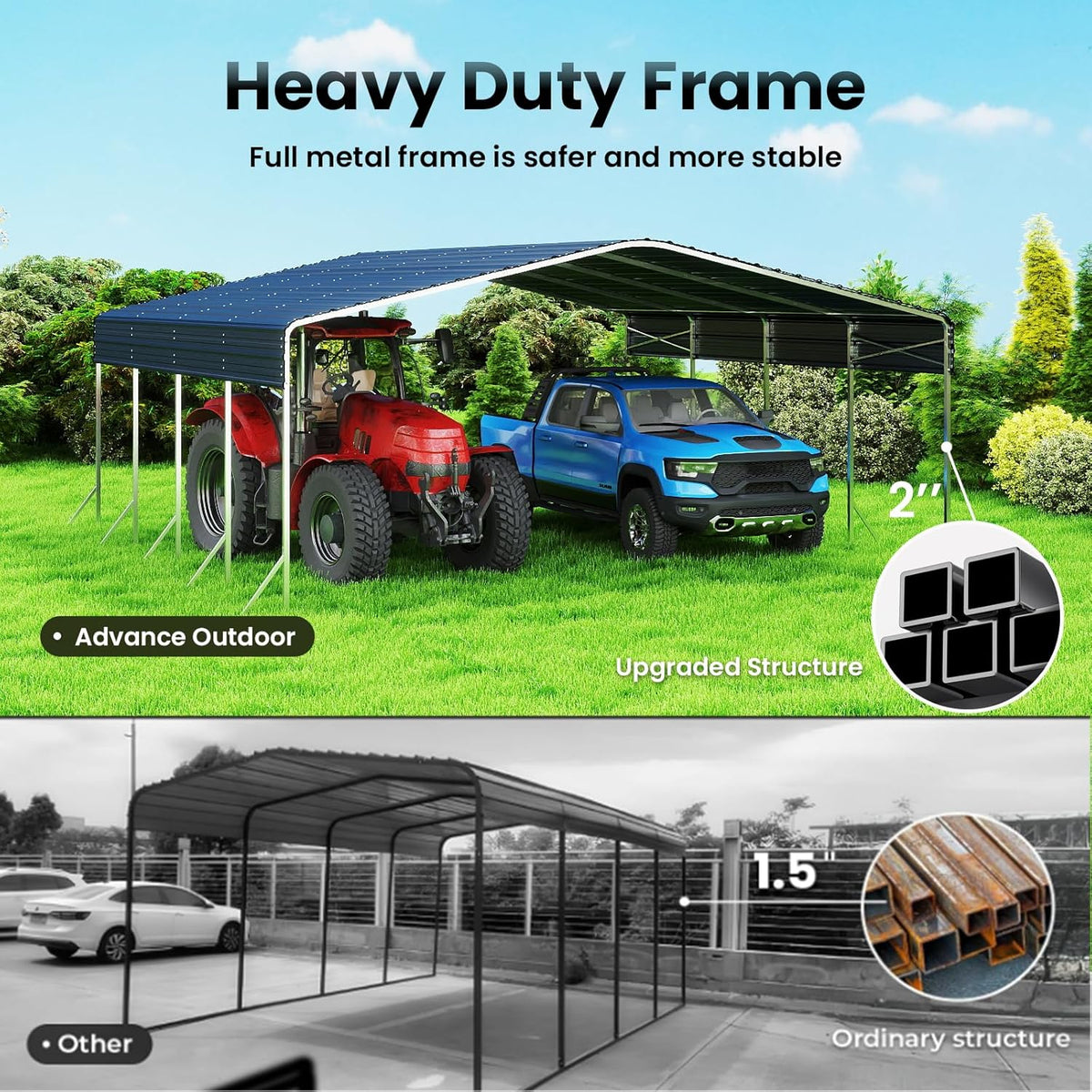 20x20' Heavy Duty Metal Carport – Sturdy Structure, All-Weather Protection, Easy Assembly for Cars, Trucks, Boats, Tractors, and Outdoor Storage (Grey, 20x20FT)
