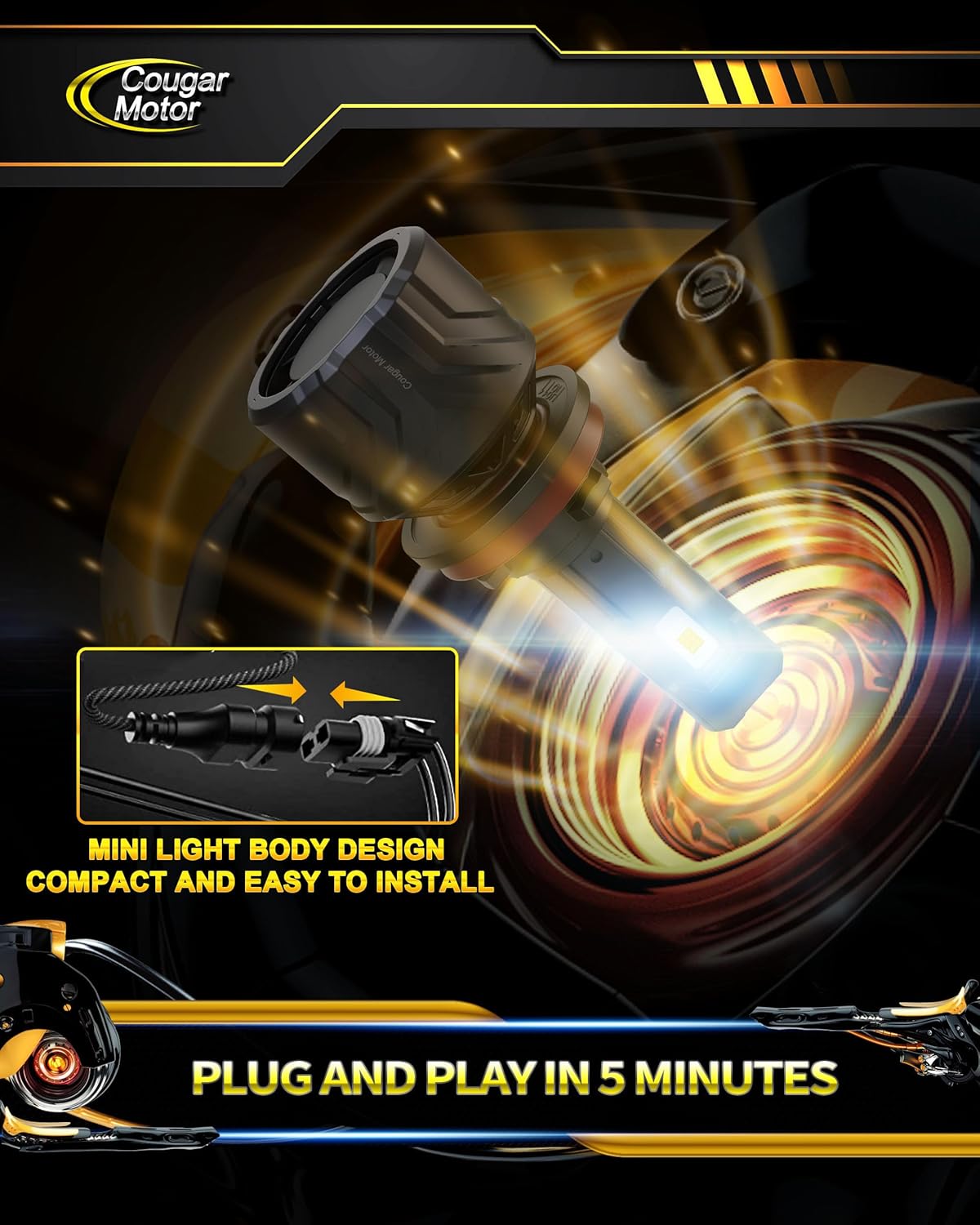 Cougar Motor H11 Bulbs, H11 Light Bulb H8 H9 Fog Lights 6500K White Non-Polarity H11 Fog Bulb Plug and Play - Pack of 2