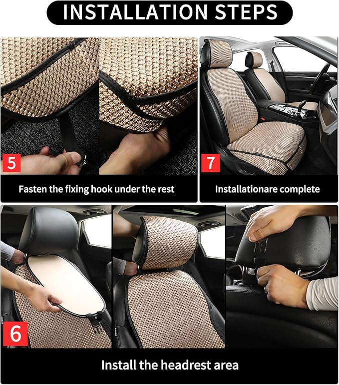 Auto Newer Car Seat Cover,Breathable Front Car Seat Cushion,Comfortable Car Seat Protector,Anti-Slip and Full Wrap Driver Car Seat Protector with Storage Pocket,Universal All Seasons(Beige,1PCS)