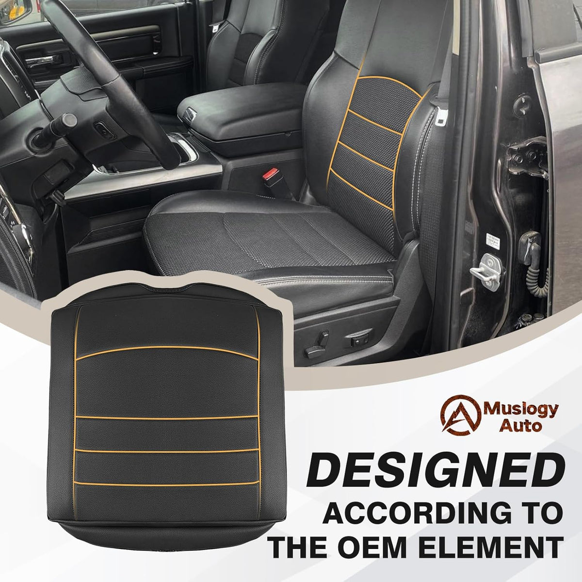 Muslogy Center Console Armrest Cover Compatible with Dodge Ram1500/2500/3500 2013-2018 Comfort Armrest Pad Arm Rest Cushion Vegan Leather Protector 1-Inch Extra Thick(Bucket Seat ONLY)