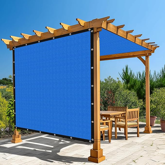 Amagenix 90% Pergola Shade Cover 7' X 10' Sun Shade Cloth with Grommets for Outdoor Garden Patio Porch, Commercial Grade 200 GSM - Cable Zip Ties Included (We Customized) GN108, Blue