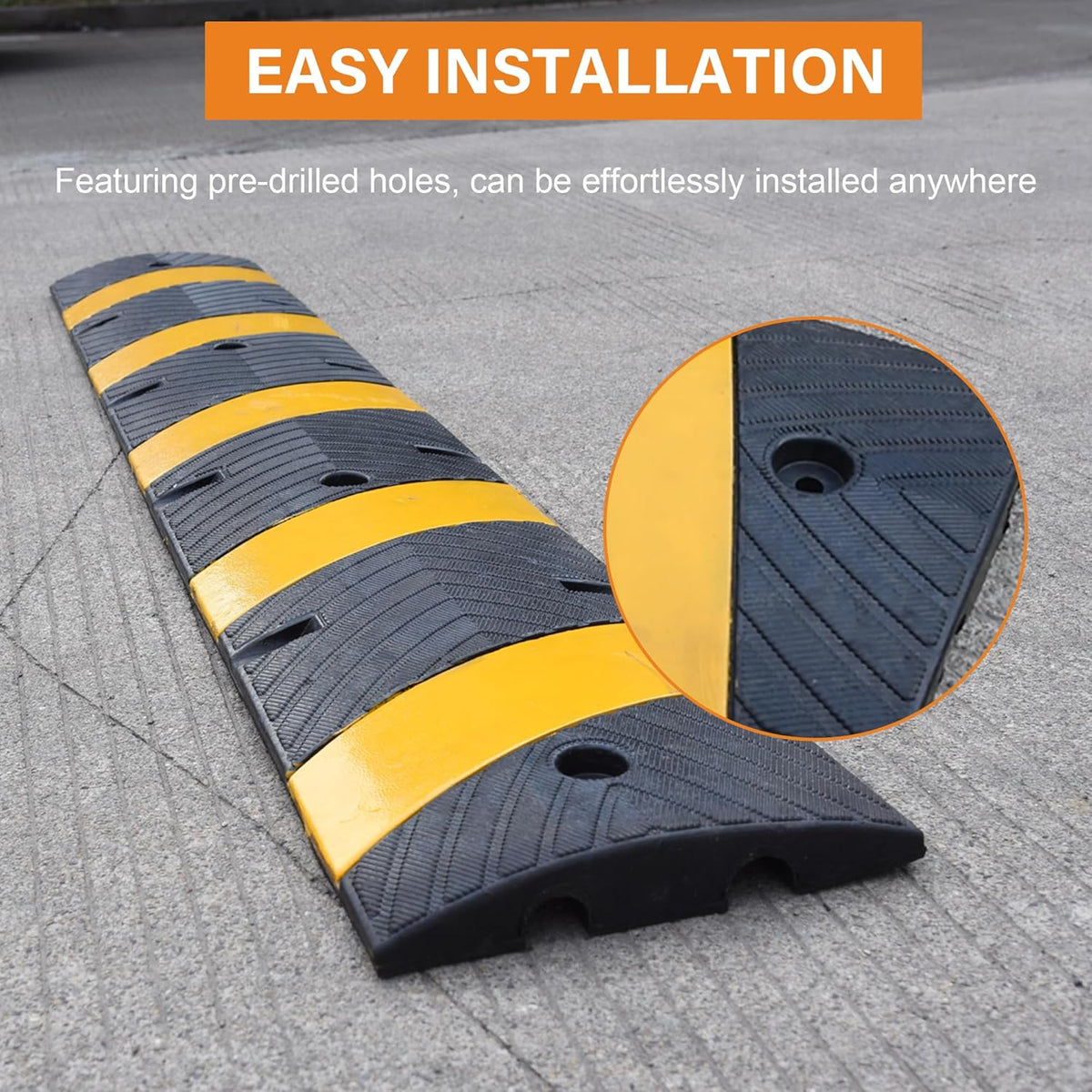 Orangestar 2-Pack 6Ft Rubber Speed Bump, 2 Channel Heavy Duty Speed Hump Cable Protector Ramp w/8 Bolts for Asphalt Concrete Driveway Gravel 72x11.8x1.8 inch(L x W x H)