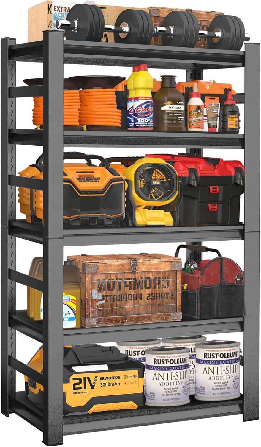 63" Heavy Duty Garage Shelving, 5-Tier Adjustable Storage Shelf, 2000lbs Capacity for Kitchen Garage Warehouse Organization