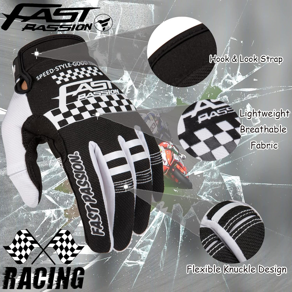 Motorcycle Gloves for Men/Women - Dirt Bike & Motocross Gloves with Anti-Slip ATV BMX MX MTB Riding Cycling Features