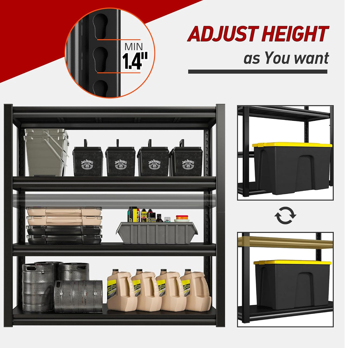 Raybee 40" W Garage Shelving 2000 LBS Storage Shelves 4 Tier Heavy Duty Shelving Adjustable Metal Shelves for Garage,Basement, Warehouse, 40" W x19 D x57 H