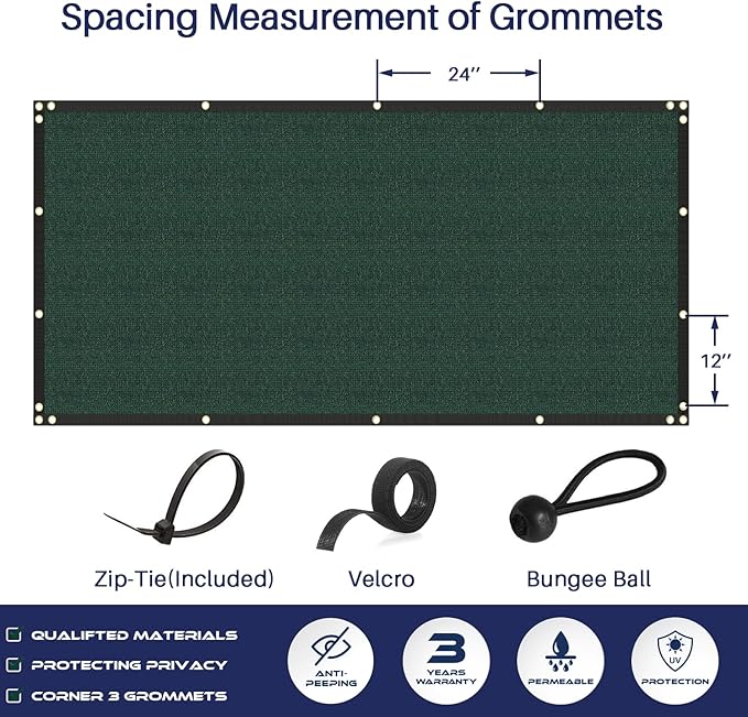 Windscreen4less Privacy Fence Screen Heavy Duty Windscreen Fencing Mesh Fabric Shade Net Cover with Brass Grommtes for Outdoor Wall Garden Yard Pool Deck, 8'x84' Green