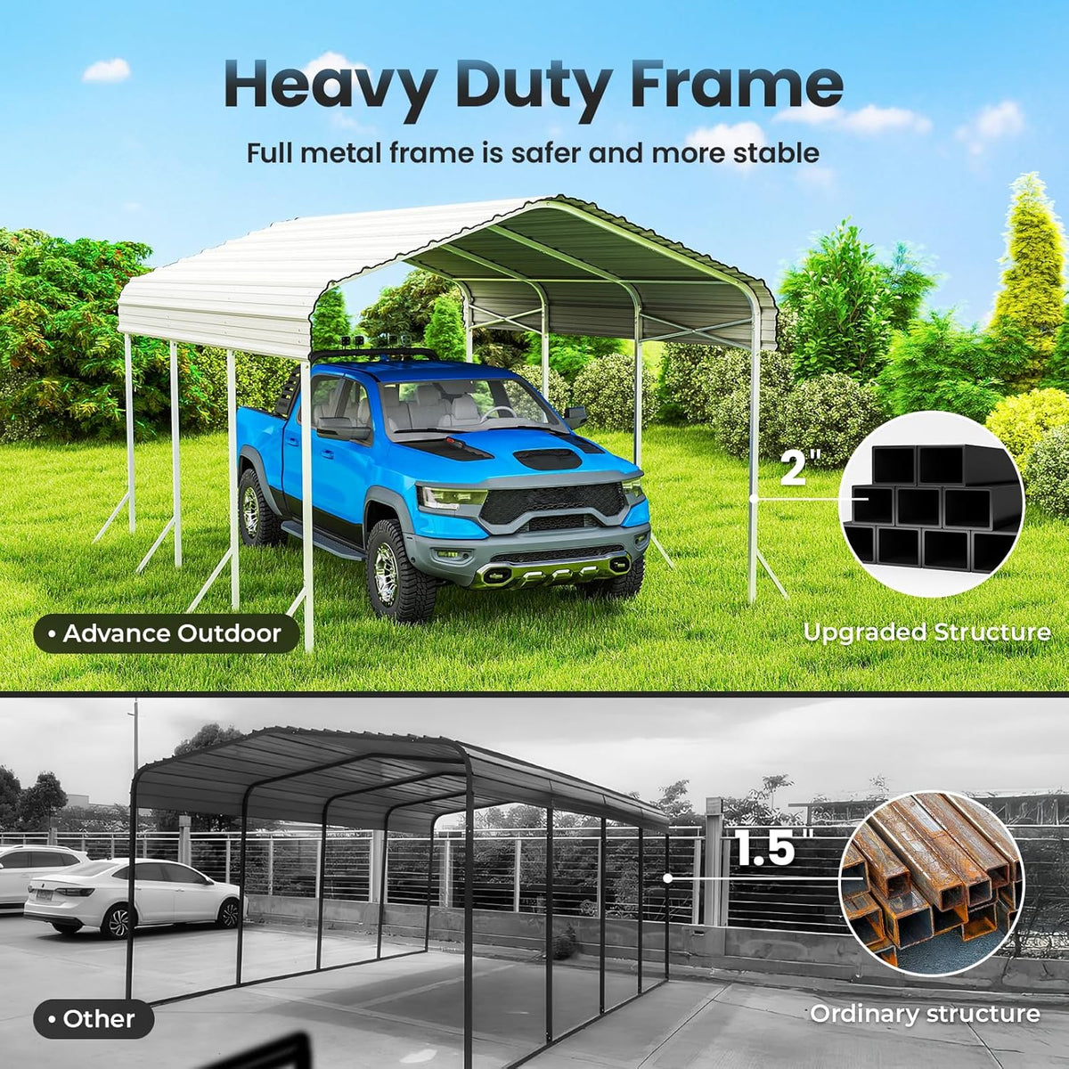 10x15' Heavy Duty Metal Carport – Sturdy Structure, All-Weather Protection, Easy Assembly for Cars, Trucks, Boats, Tractors, and Outdoor Storage (White, 10x15FT)