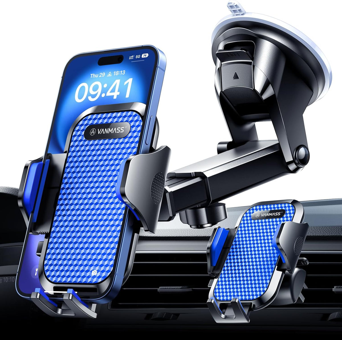 VANMASS Universal Car Phone Holder 2025【Strongest Suction & Military-Grade】Phone Holders for Your Car Windshield Dashboard Vent with【Patent & Safety Certs】Cell Phone Mount for iPhone Samsung Android