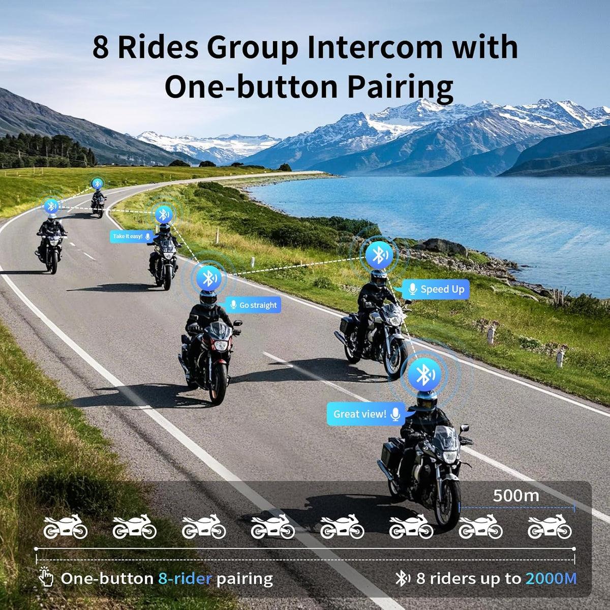 FODSPORTS Motorcycle Bluetooth Intercom with Music Sharing, M1S Pro 2000m 8 Riders Group Helmet Communication System Headset Universal Wireless Interphone (Waterproof/Handsfree/Stereo Music/GPS/2 Mic)