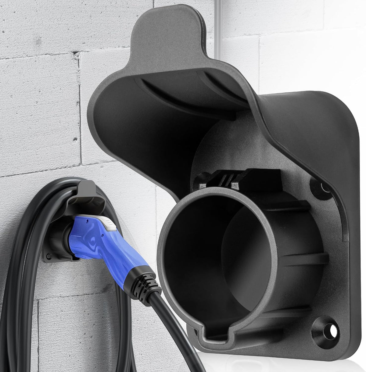 MECMO EV Charger Holder SAE J1772 Wall Mount Charging Cable Hanger Organizer, Nozzle Holster Dock Electric Vehicle EVSE PHEV Car Plug Space Saving Garage Wall Connector Cord Hook for Outdoor Indoor