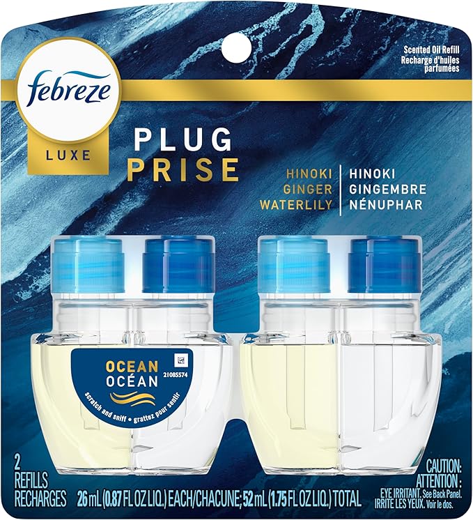 Febreze Origins Fade Defy PLUG Air Freshener & Odor Fighter, Ocean, (2) .87 fl. oz. Oil Refills