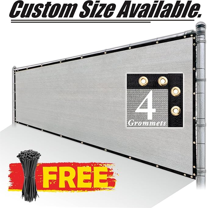 Royal Shade Custom Size 6' x 190' Grey Fence Privacy Screen Windscreen Cover Netting Mesh Fabric Cloth - Cable Zip Ties Included (We Make Custom Size)