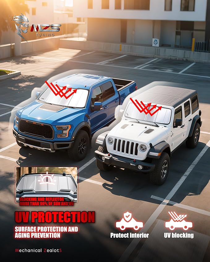MZS Windshield Sun Shade Compatible with Santa Fe 2019-2023, Foldable Car Front Window Sunshade with Storage Pouch, SUV Sun Visor Shield Accessories for Interior Protector