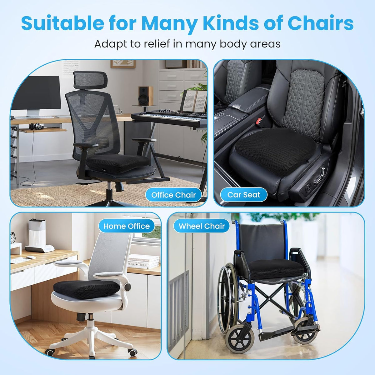 Office Chair Cushion - Breathable Pressure Relief Seat Cushion with Hours Sitting on Gaming/Car/Wheelchair, Extra-Dense Air Fiber for Orthopedic Coccyx, Sciatica & Hip Support (Dark Gray)