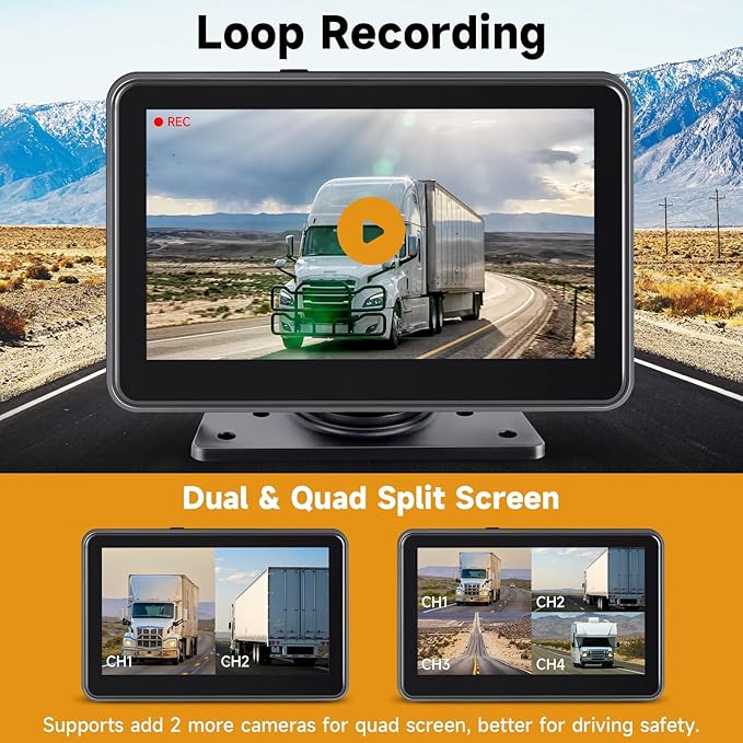 7'' HD1080P Wired Backup Camera System with Touch Screen Monitor, 2 Wired Rear View Cameras, Colorful Night Vision& IP68 Rated &10G Vibration, Backup Camera for Trucks/RVs/Trailers/Skid Steer