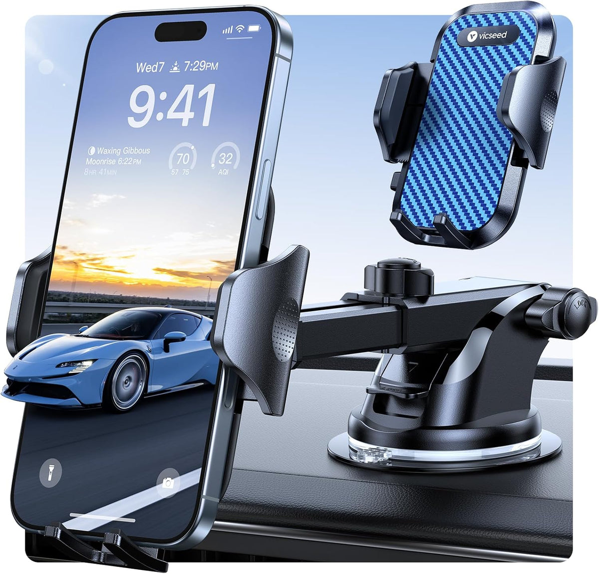 VICSEED [True Strongest Suction] [Pro Rally Racing-Grade] Phone Holders for Your Car 2025 Upgraded Car Phone Holder Mount Truck Stand Cradle for iPhone 16 Pro Max Samsung All Phones, Light Blue