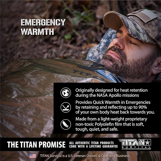 TITANSurvival Emergency Sleeping Bags for Survival 36” x 78” - 90% Heat Retention, 41% Thicker & Waterproof - Durable Survival Sleeping Bag for Cold Weather Camping - Thermal Sleeping Bag Outdoor Use