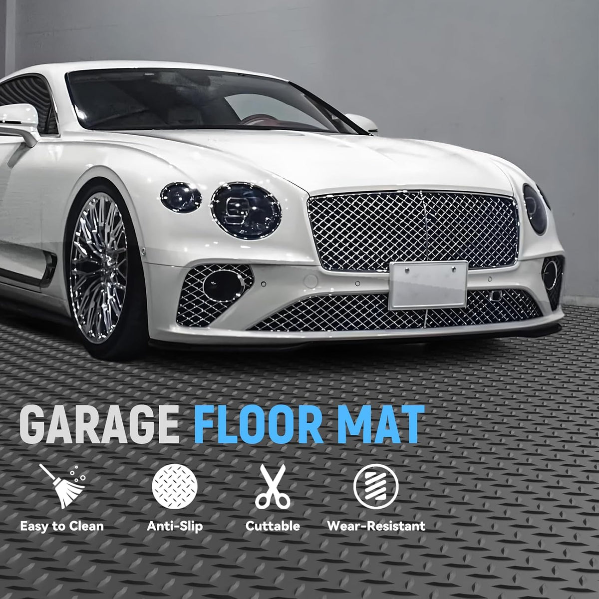 4x6 FT Garage Floor Mat,2.8mm Thickened PVC Flooring Roll for Under Car,24 SQFT Diamond Plate Gray Garage Mats for Truck,Trailer,SUVs,Van,Golf Cart,Motorcycle（Included Tapes）