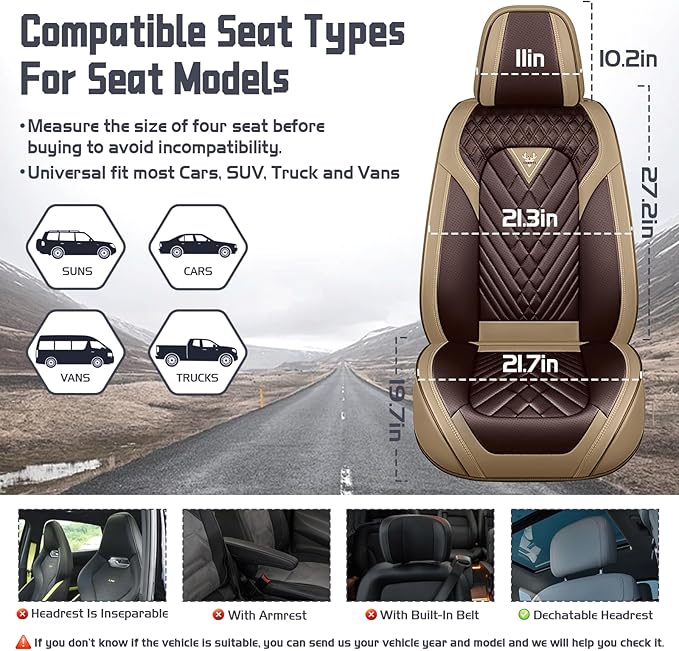 Truck Seat Covers for GMC Sierra 2500 2007-2026, Waterproof Premium Leather Full Coverage Car Seat Cover, Muscle Sport Style Auto Interior Seat Cover Sets (Full Set/Brown Coffee)