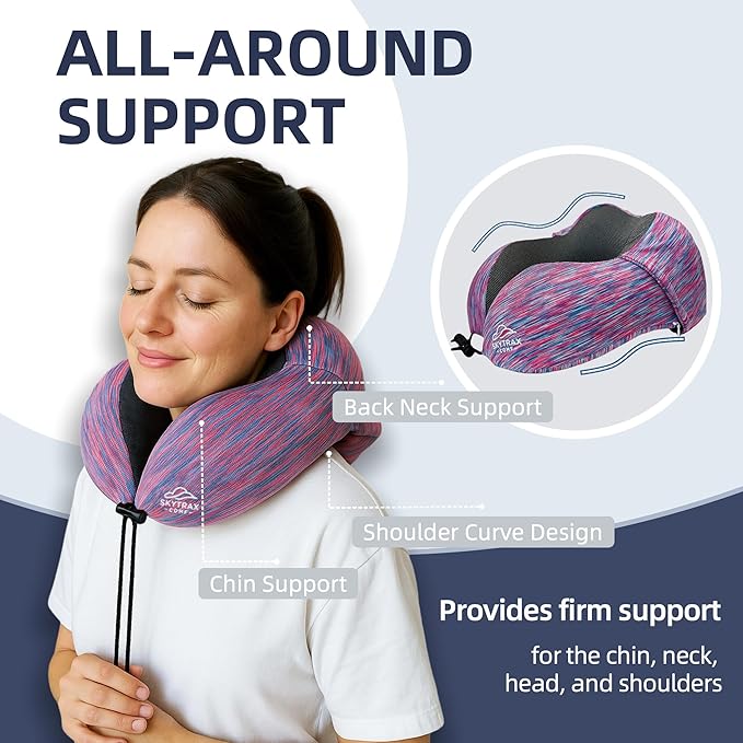 Travel Pillow with Extra Large Hood for Airplane Long Flights Privacy and Comfort Memory Foam with Skin-Friendly Cover for Road Trip Head&Neck Support for Plane Office Cars Sleeping & Rest(Colorful)