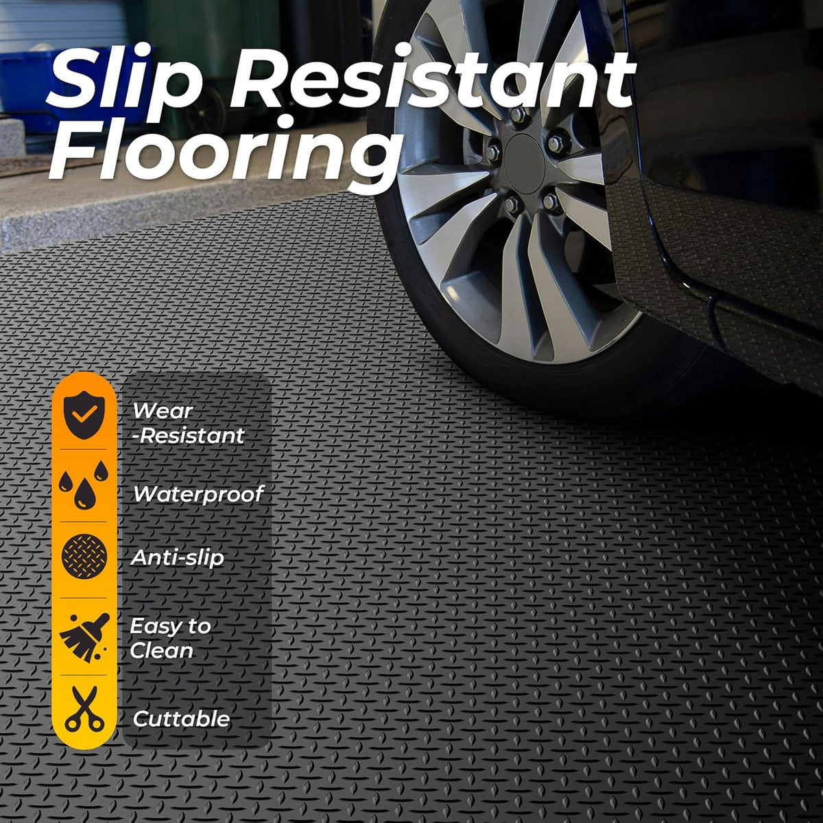 7.8 x 18 FT Garage Floor Mats for Under Car, 2.8mm Thickened Rubber Garage Flooring Roll, M Size 140.4 SQFT Garage Car Mat for Mid-Size SUVs, Sports Car, Black