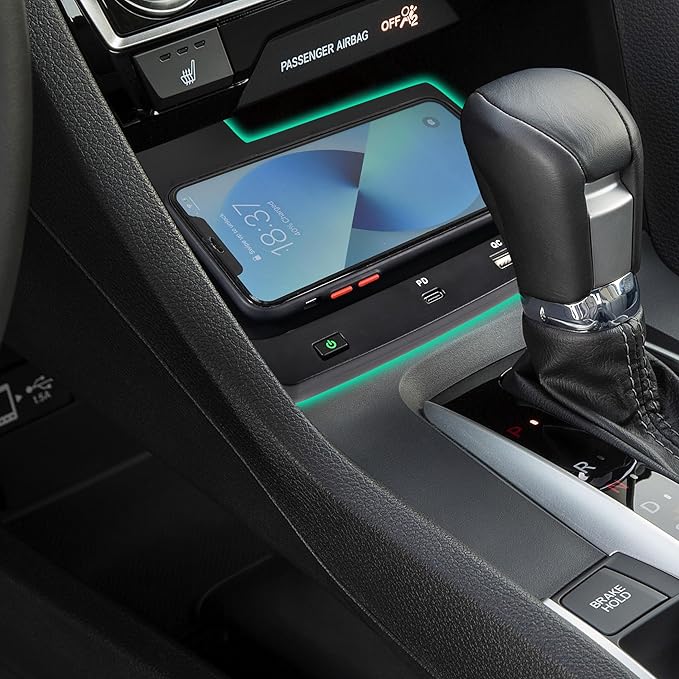 KEWISAUTO Car Wireless Charger for 2016-2021 Honda Civic, Center Console Charging Panel USB-A USB-C Fast Phone Charger Pad for Honda Civic 2016 2017 2018 2019 2020 2021 Accessories
