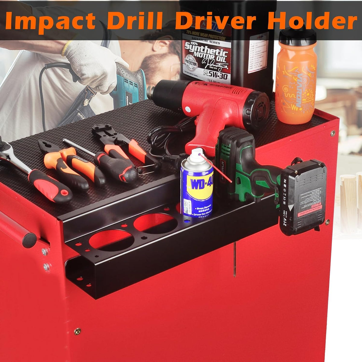 MUTUACTOR Heavy Duty Tools Organizer,Magnetic Mount Power Drill Driver Holder,Anti-slip Strong Magnetic Tools Holder Storage Rack for Impact Drivers Wrench,1PCS,Black