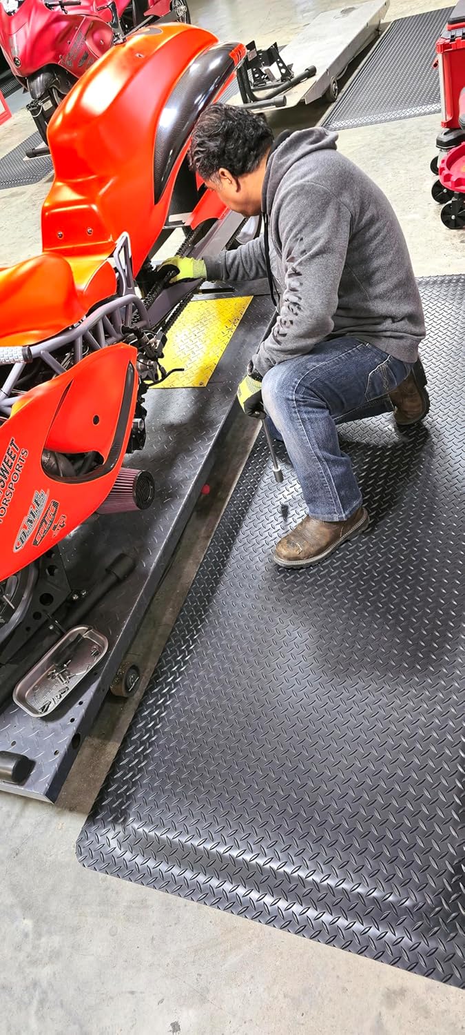 Rhino Mats, American Classic Diamond Anti-Fatigue Mats, Industrial Ergonomic Comfort Standing Mat for Work, Home, Garage, Office, Kitchen or Anywhere (Black 9/16" Thick, 4 FT. x 16 FT.)
