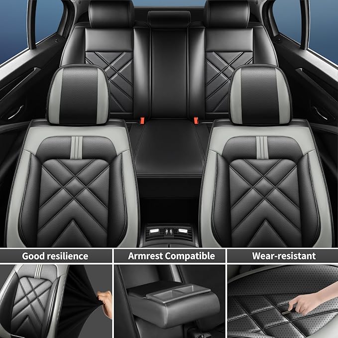 CX-30 Car Seat Covers Fit for Mazda CX-30 2020-2026, Full Coverage Premium Leather Waterproof Breathable Seat Covers, Automotive Seat Protectors, Airbag Compatible(2 Front Seats, Black Gray)