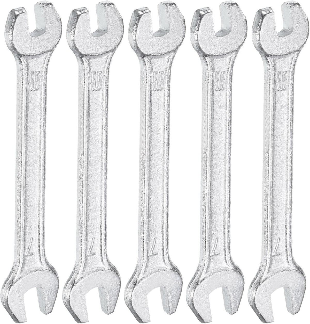 HARFINGTON 5pcs Double Open End Wrench 5.5mm x 7mm Metric 15 Degree Offset Angle Small Flat Head Wrench Galvanizing Open Ended Spanner for Automotive Repair Furniture Assembly
