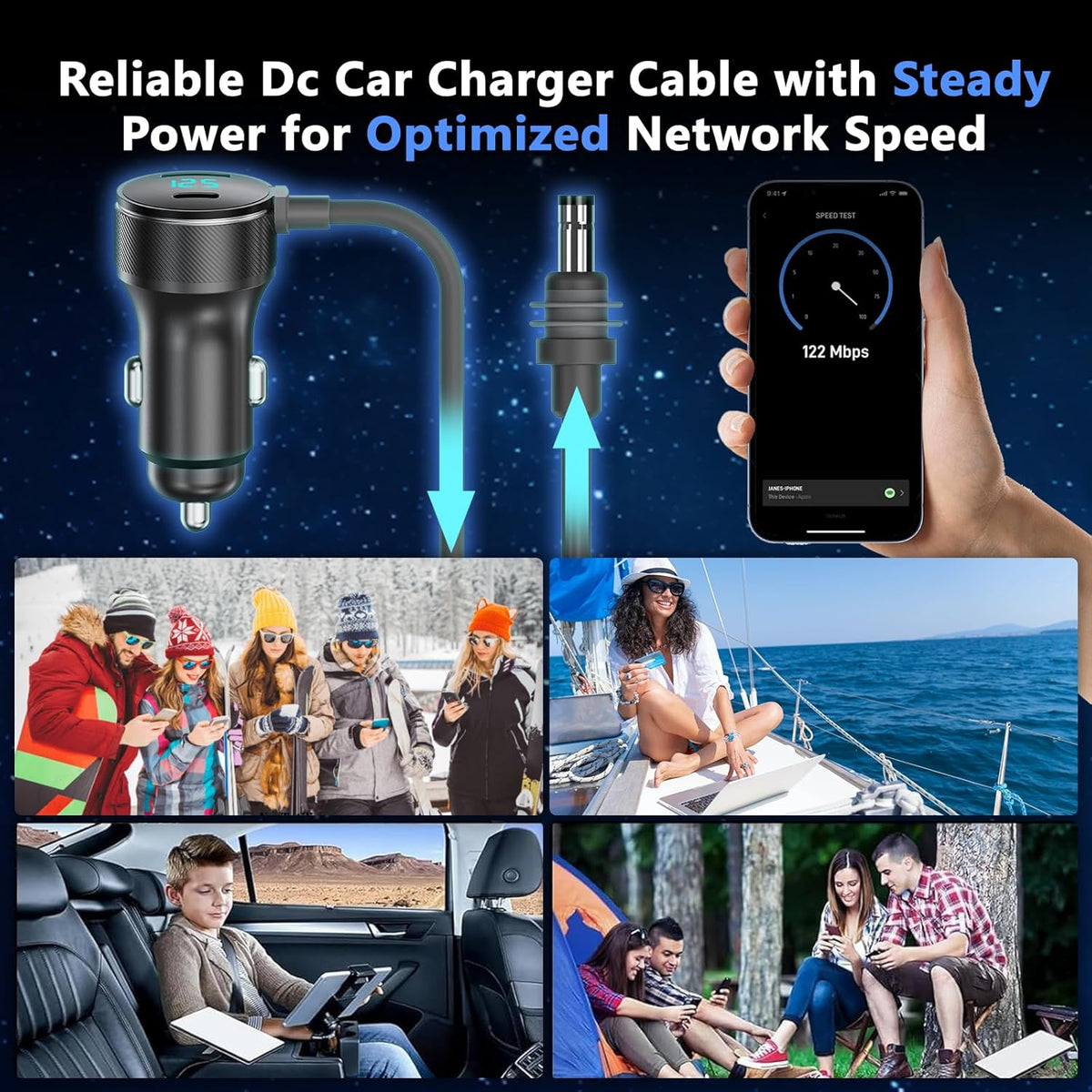 3-in-1 Starlink Mini Cable, Car Charger with Digital Display | 40W USB-C PD & 35W USB-A Ports | All-Weather Shielded Cable for RV, Truck, Boat (12V-48V) (9.8ft)