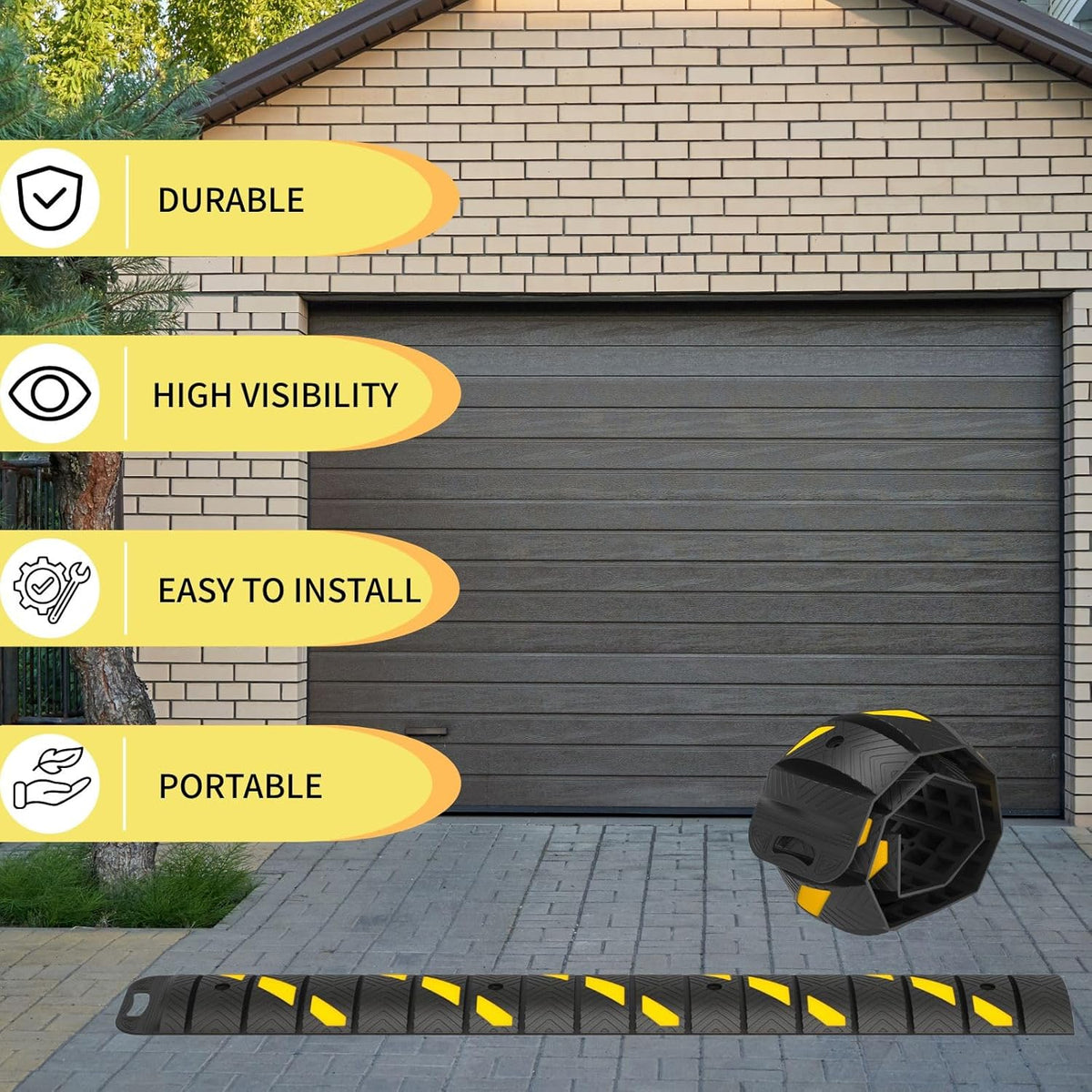 Portable Roll Up Speed Bump - 6Ft Collapsible Speed Humps for Driveway, Garage, Parking Lot - for Asphalt, Concrete, Gravel with Reflective Strips(Roll Up Speed Bump 6 Ft)