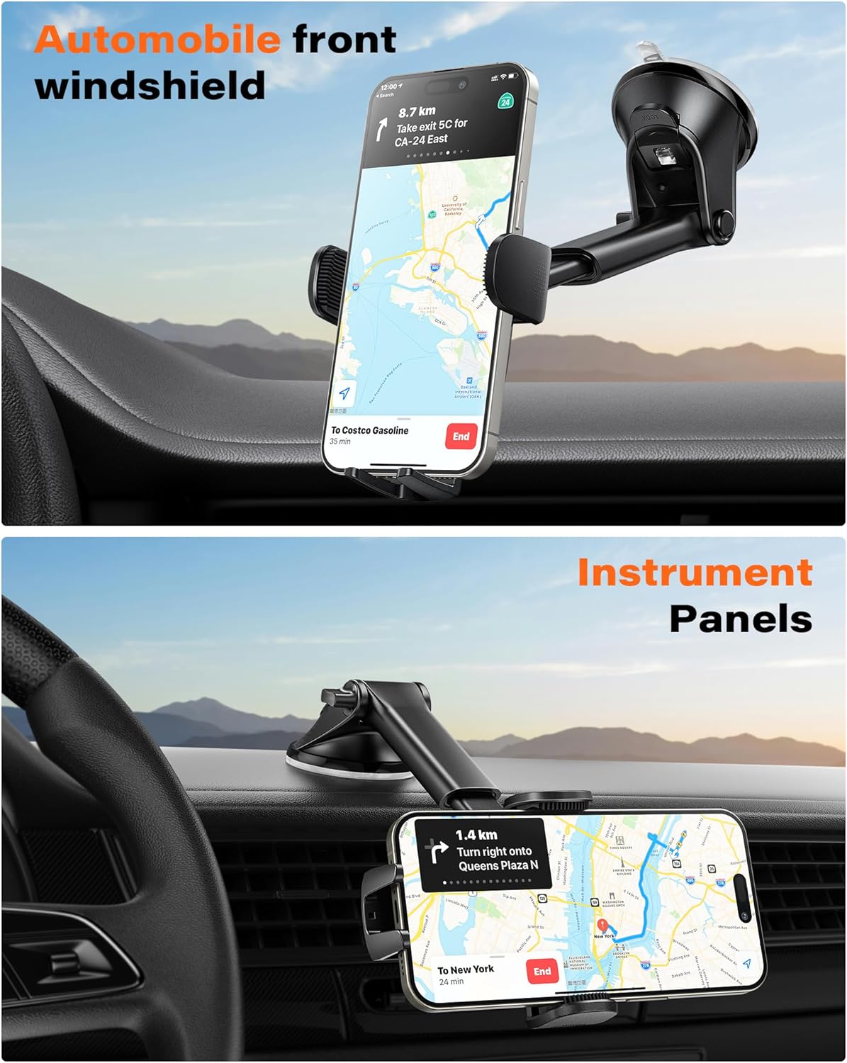 APPS2Car Car Phone Holder Mount, Dashboard/Windshield/Cell Phone Holder for Car, Compatible with iPhone, Samsung, All Phones,Black