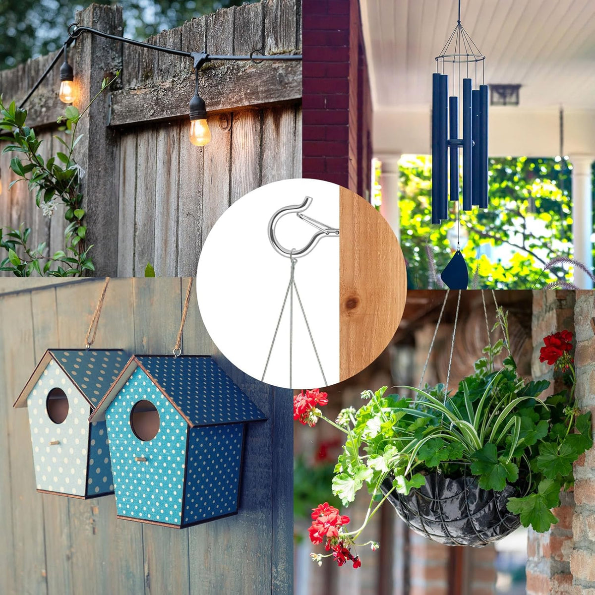 12 PCS Q-Hanger Hooks, Screw Hooks for Outdoor String Lights, Safety Buckle Design Cup Eye Hook for Hanging Christmas Lights, Plants, Wind Chimes, Mounted on Wall Ceiling, Windproof, Silver