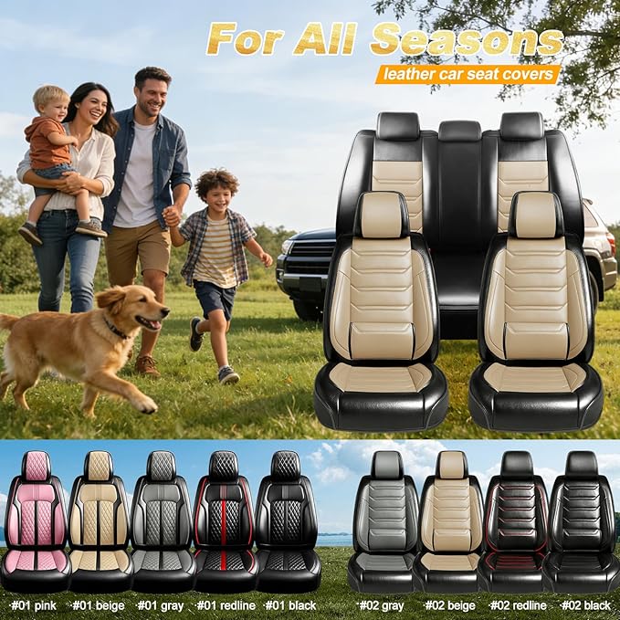 Fit Insight Car Seat Covers for Honda Insight 2010-2022 Premium Leather, Airbag Compatible, Scratch-Resistant, Waterproof All Weather Seat Protector, Airbag Compatible, Front Pair Black+Beige