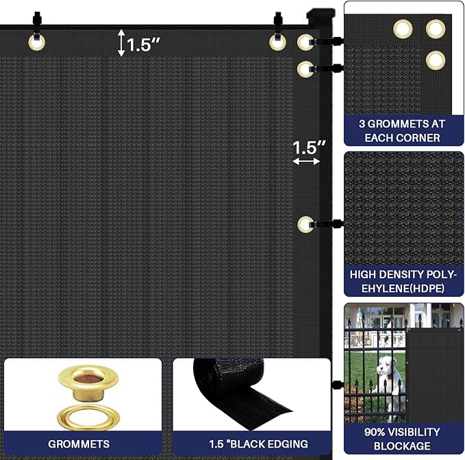 Windscreen4less Privacy Fence Screen Heavy Duty Windscreen Fencing Mesh Fabric Shade Net Cover with Brass Grommtes for Outdoor Wall Garden Yard Pool Deck, 8'x181' Black