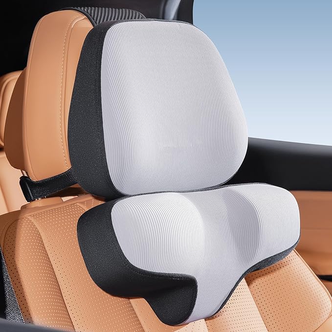 BEBAS Car Headrest Pillow - Memory Foam Neck Support Pillow for Driving, Ergonomically Designed for Long Drives & Travel, Pain Relief with Removable & Washable Cover | Gray, 1-Pack