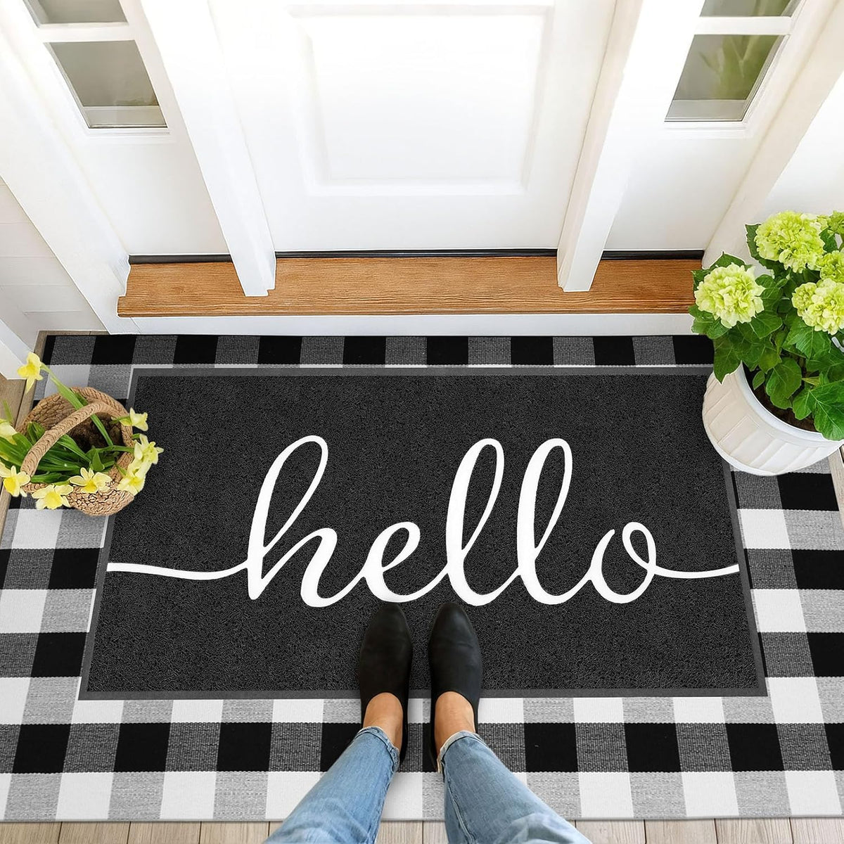 EARTHALL Funny Hello Mats Outside/Inside 59"x35", Front Door Mat Outdoor Entrance, Indoor Outdoor Mats for Home Entrance, Funny Doormat Outside/Inside Entrance, Front Porch Decor for Farmhouse