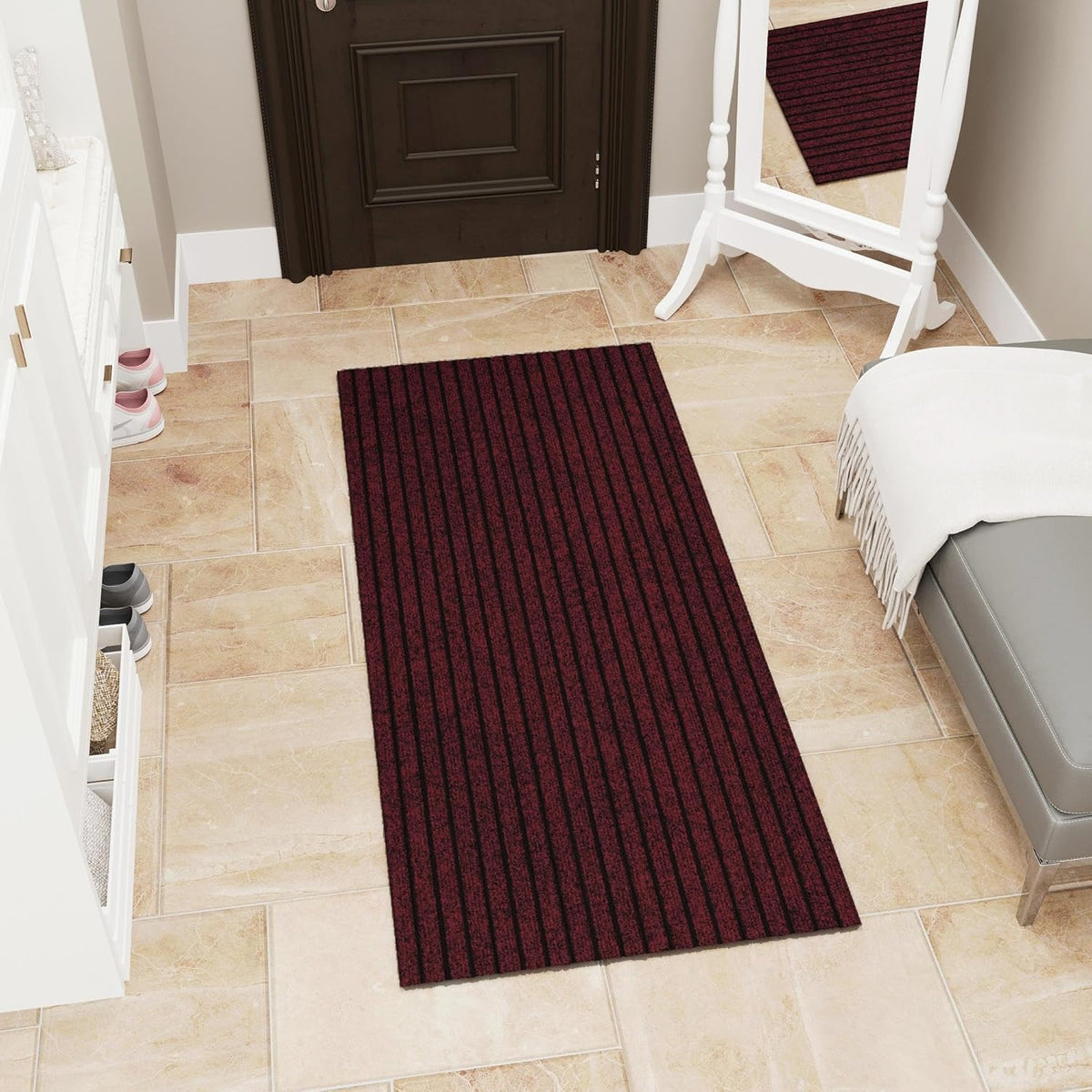 Ottomanson Mud Mat 2'7" x 4' Entryway Rug - Non-Slip Scraper Doormat for Muddy Paws, Dirt Trapping Indoor/Outdoor Mat for High-Traffic Areas, Kitchen, Garage, Patio, Red