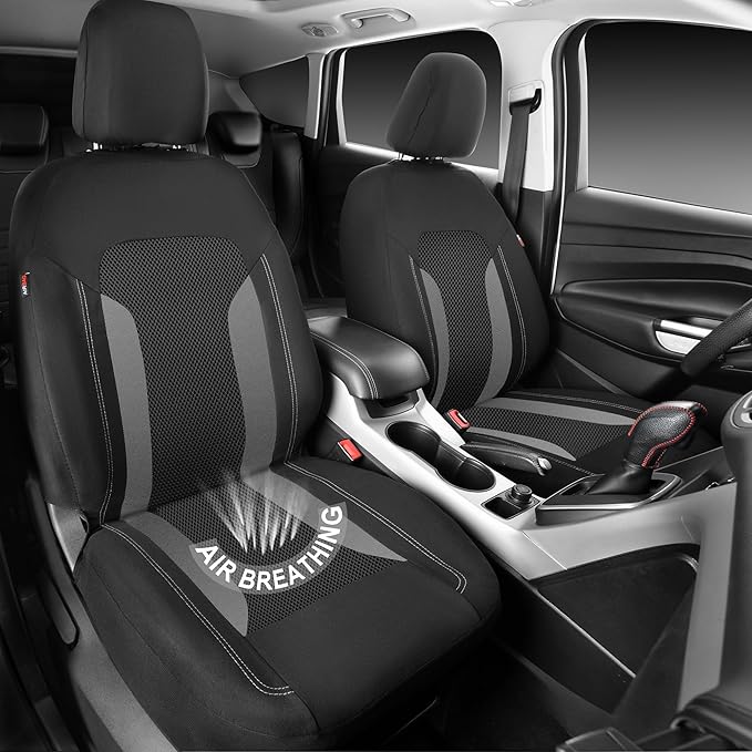 CAR PASS 3D Air Mesh Car Seat Covers Front Seats Low Back Bucket, Breathable Sporty Mesh in Summer Airbag Compatible Universal Fit 95% Automotive SUV,Truck,Sedan Interior Protector, Black Gray 2PCS