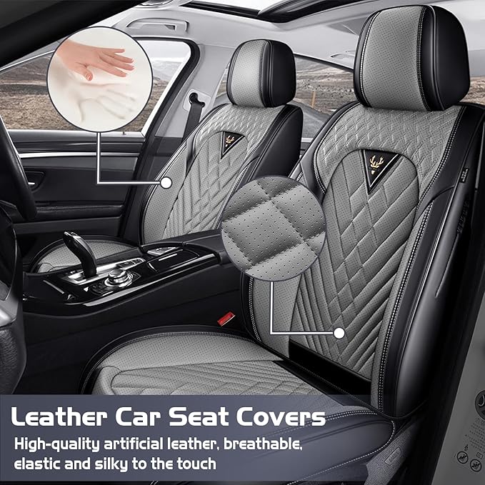 Truck Seat Covers for Nissan Frontier 2009-2026, Waterproof Premium Leather Full Coverage Car Seat Cover, Muscle Sport Style Auto Interior Seat Cover Sets (Front Set/Black Gray)
