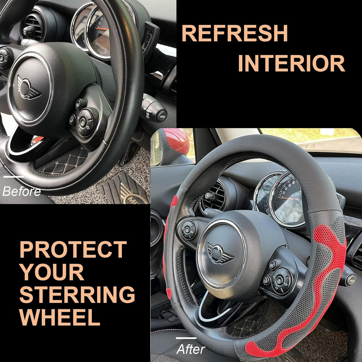 PINCTROT Comfy Grip Steering Wheel Cover, Anti-Slip Design, Universal 14.5-15 Inch(Silicone Red)