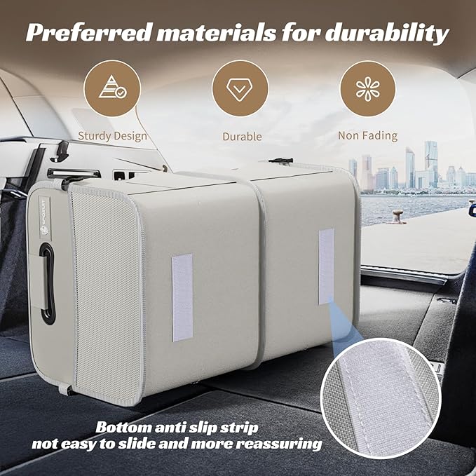 Sposuit Trunk Organizer for Car - 70L Collapsible Trunk Storage with 11 Pockets & Reinforced Handles, SUV Trunk Organizers for Grocery Cargo(White)